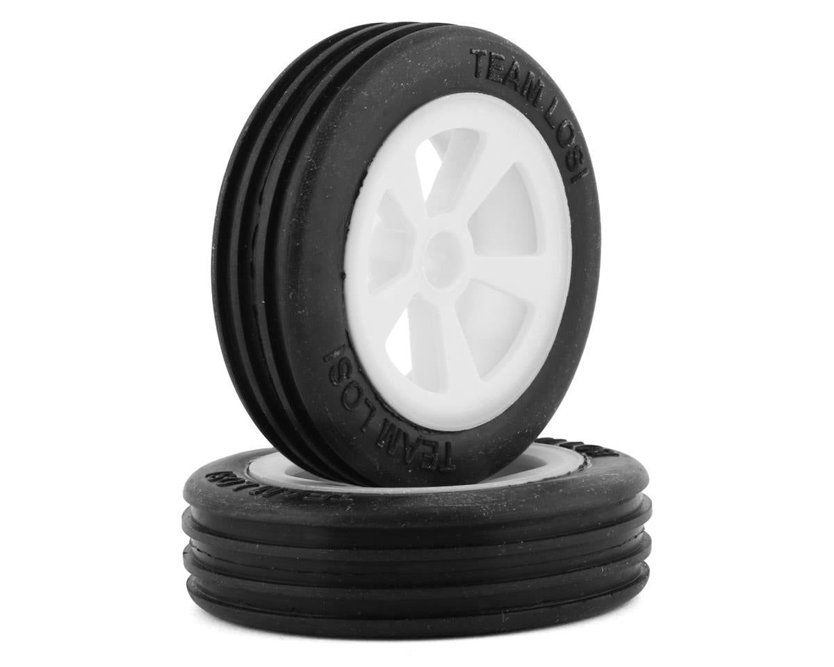 LOS41021 Losi Rib Front Tire Mounted on White Wheels, 2pcs, Mini JRX2 Losi