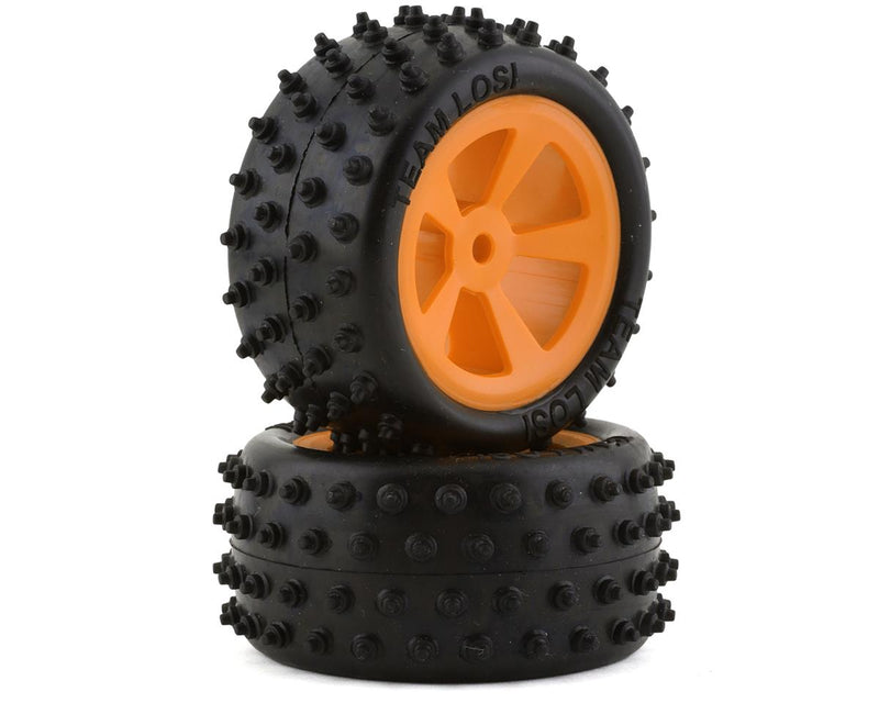 LOS41022 Losi 4 Row Rear Tires Mounted on Orange Wheels, 2pcs, Mini JRX2