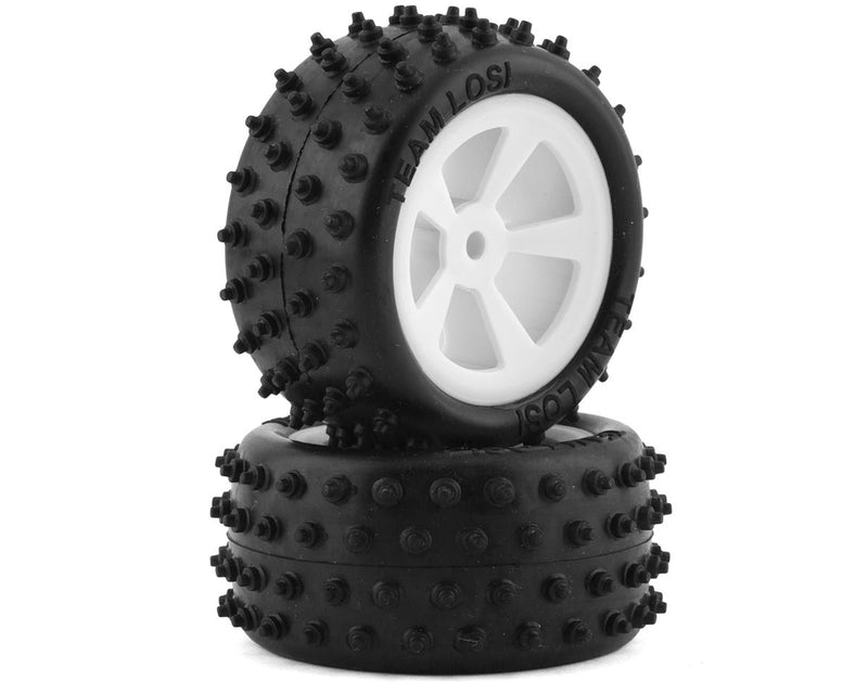 LOS41024 Losi 4 Row Rear Tires Mounted on White Wheels, 2pcs, Mini JRX2