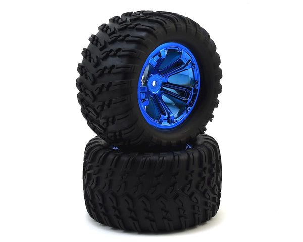 LOS43019 Losi Wheel and Tire Mounted Blue Chrome (2), Tenacity T