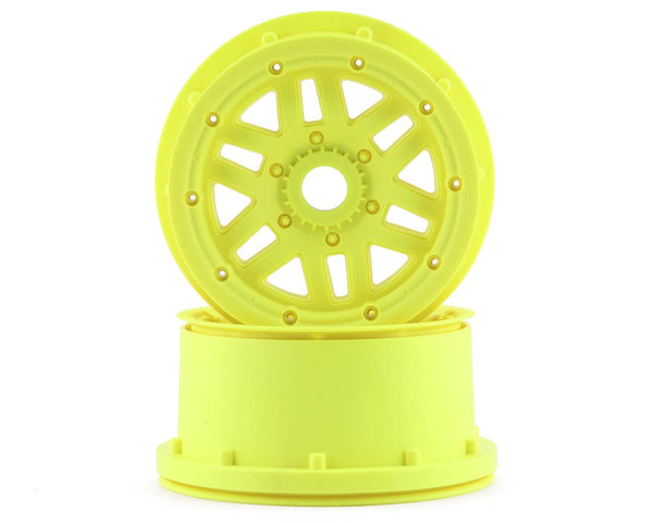 LOS45024 Losi Wheel and Beadlock Set, Flo Yellow (2), 5ive-T 2.0