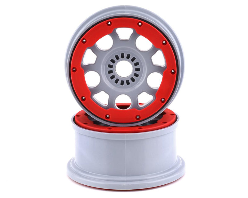 LOS45033 Losi Wheels, Silver, Red Bead Lock, 2pcs, DBXL-E 2.0