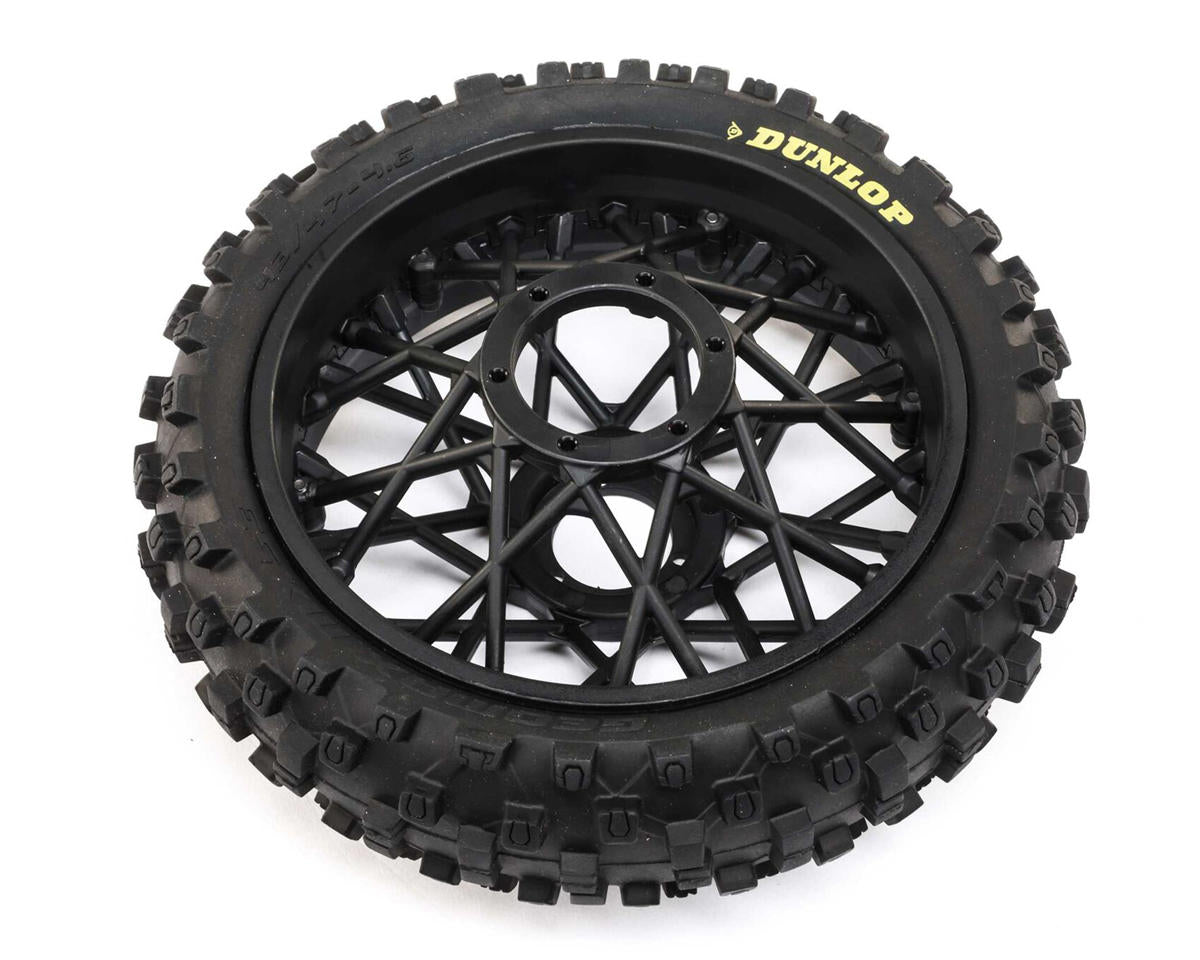 LOS46005 Losi Dunlop MX53 Rear Tyre Mounted with Black Wheel, ProMoto-MX Losi