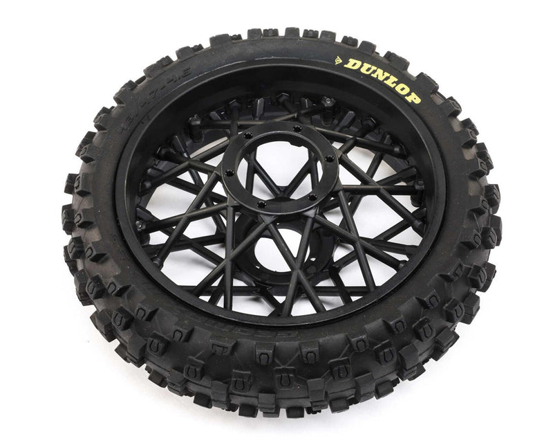 LOS46005 Losi Dunlop MX53 Rear Tyre Mounted with Black Wheel, ProMoto-MX