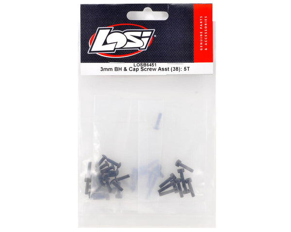 LOSB6451 Losi 3mm BH and Cap Screw Asst (38), 5IVE-T