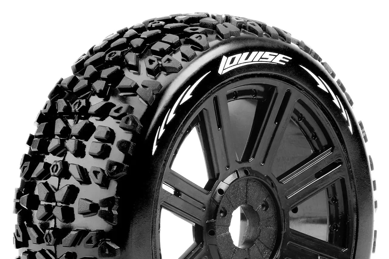LT3108SB Louise RC - B-MAZINGER - 1-8 Buggy Tire Set - Mounted - Soft - Black Spoke Wheels - Hex 17mm - L-T3108SB Louise