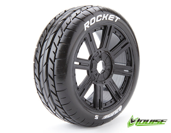 LT3190SB Louise RC - B-ROCKET - 1-8 Buggy Tire Set - Mounted - Soft - Black Spoke Wheels - Hex 17mm - L-T3190SB Louise
