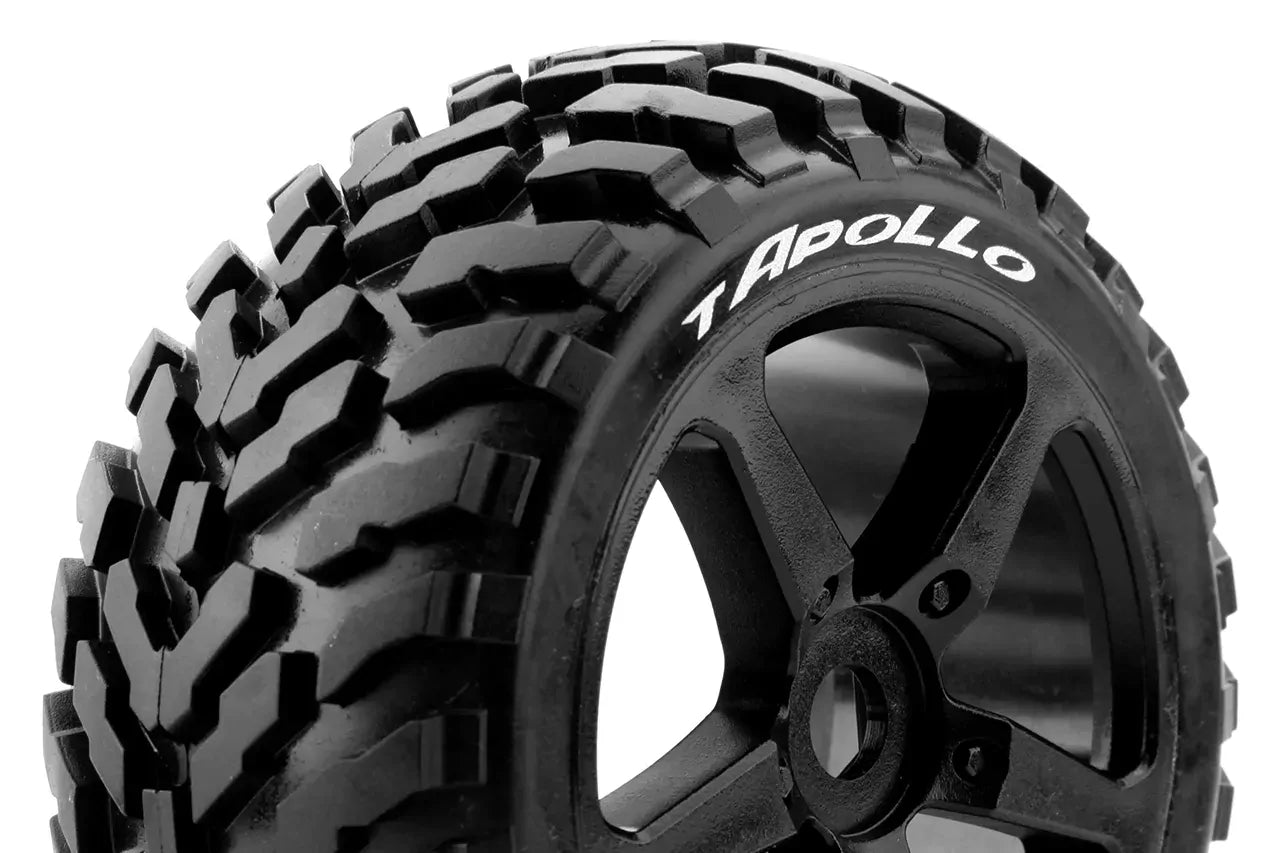 LT3252SB Louise RC - T-APOLLO - 1-8 Truggy Tire Set - Mounted - Soft - Black Spoke Wheels - 0-Offset - Hex 17mm - L-T3252SB Louise