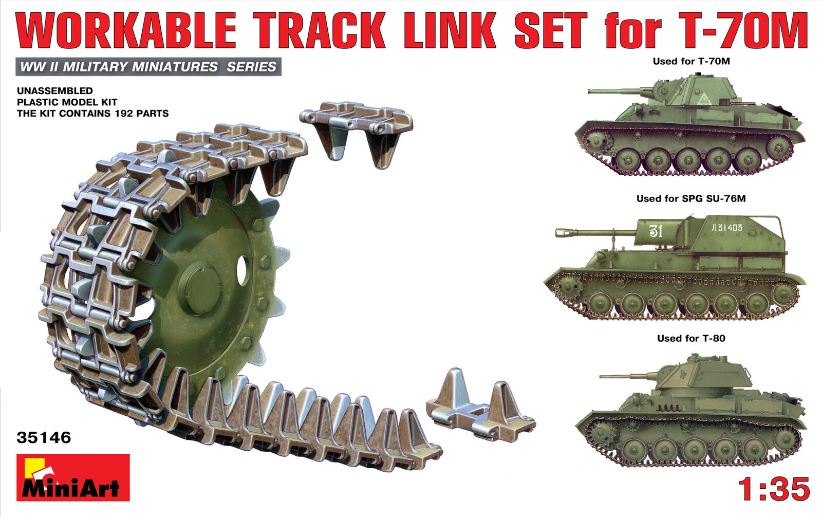 MiniArt 1/35 Workable Track Link Set for T-70M Light Tank Plastic Model Kit