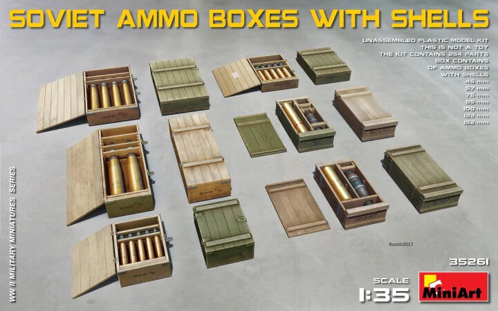 MiniArt 1/35 Soviet Ammo Boxes w/Shells Plastic Model Kit