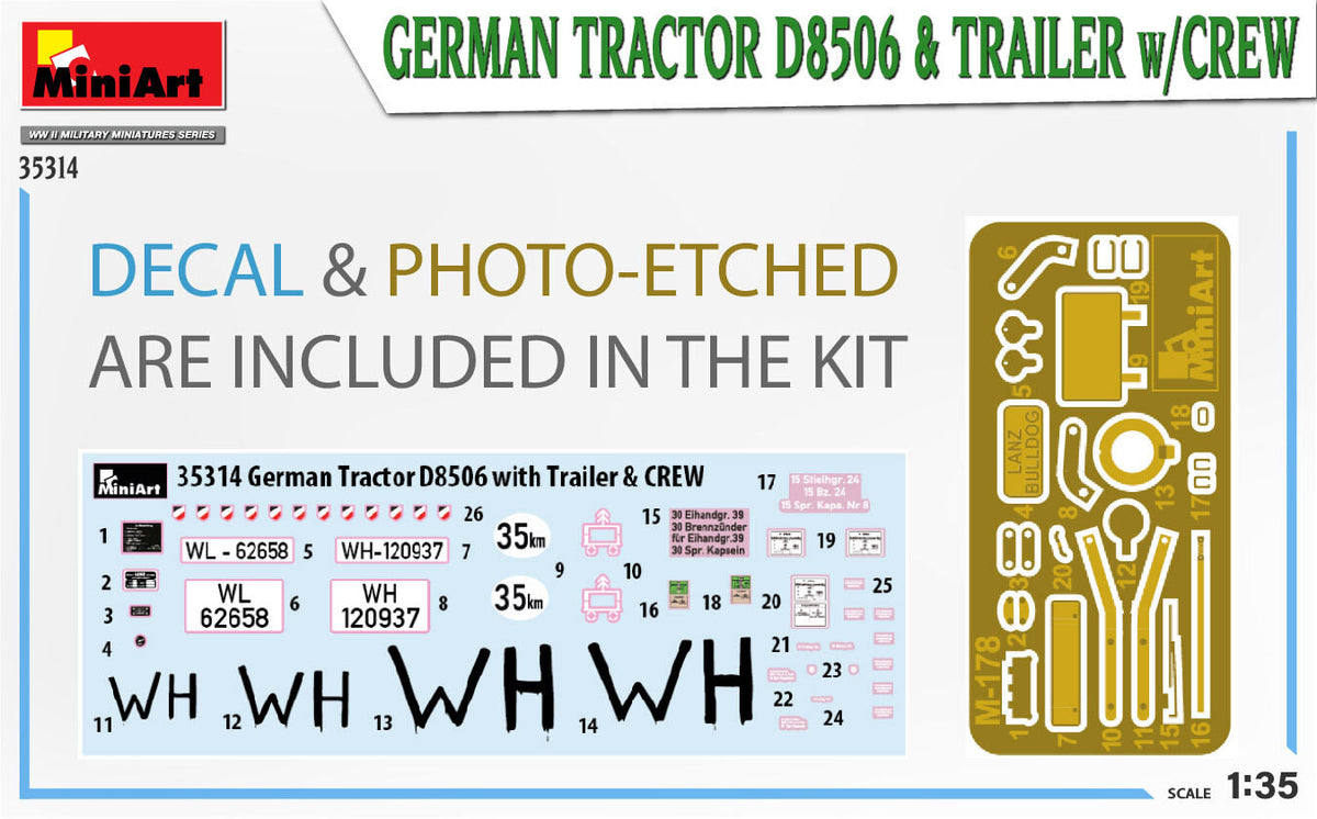 MiniArt 1/35 German Tractor D8506 & Trailer w/Crew Plastic Model Kit MA35314