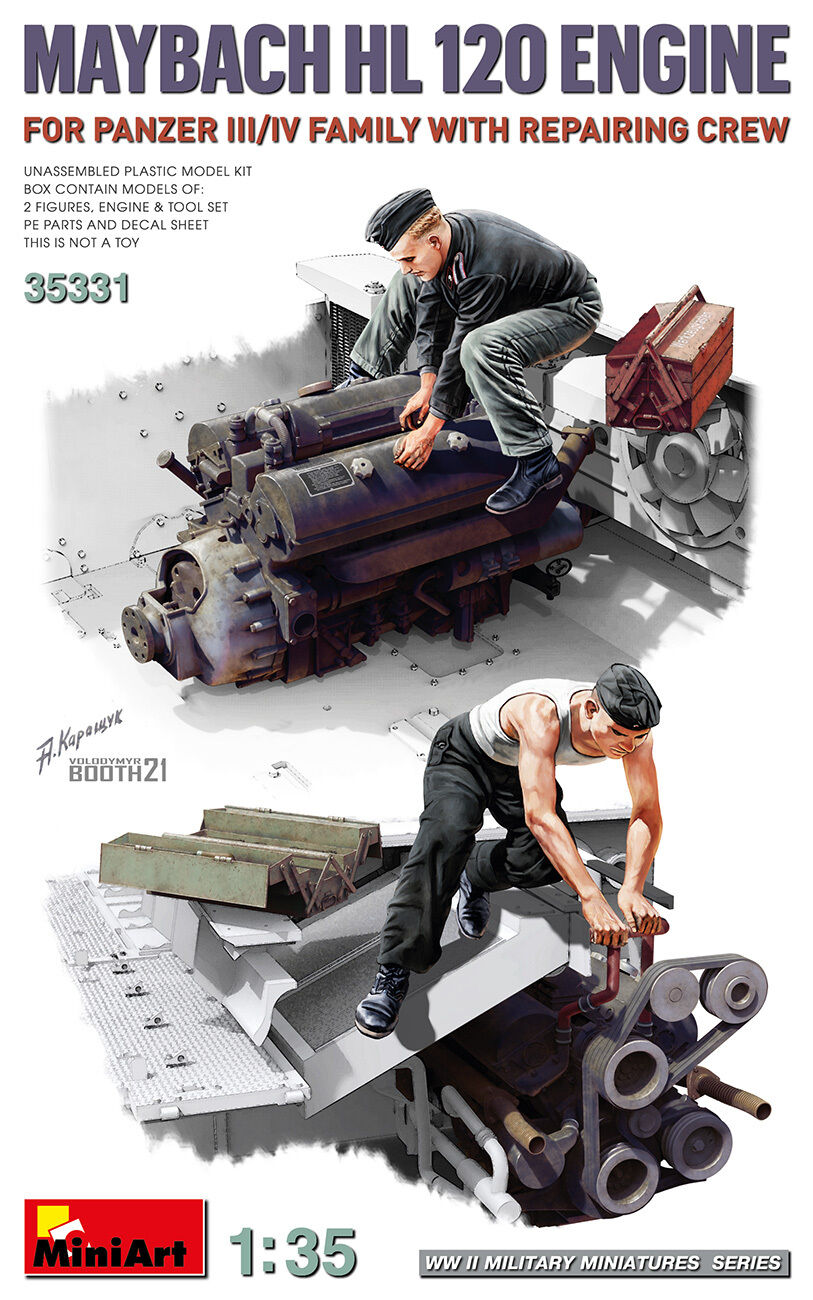 MiniArt 1/35 Maybach HL 120 Engine for Panzer III/IV Family w/Repair Crew Plastic Model Kit