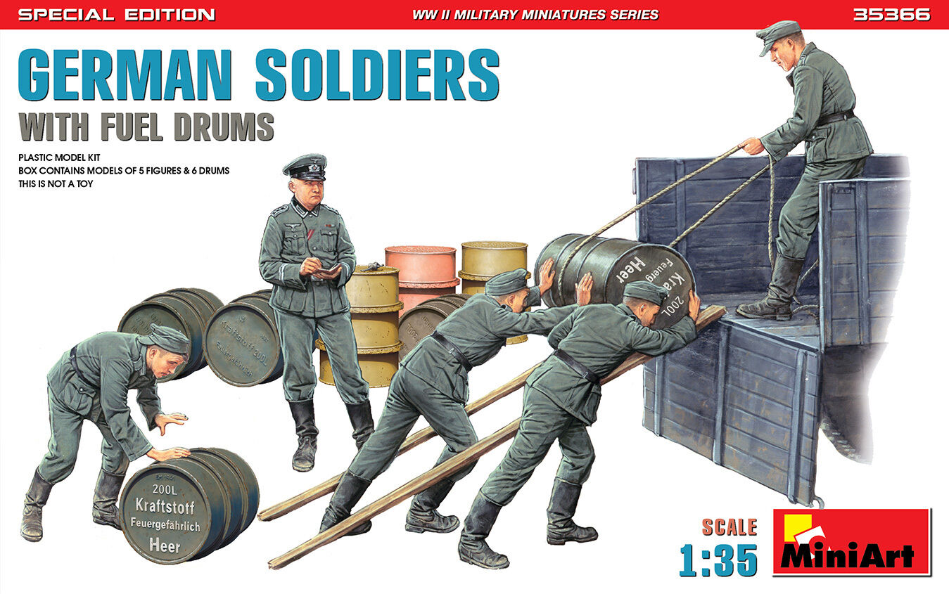 MiniArt 1/35 German Soldiers w/ Fuel Drums. Special Edition (35041 & 35597 6 drums) Plastic Model Kit