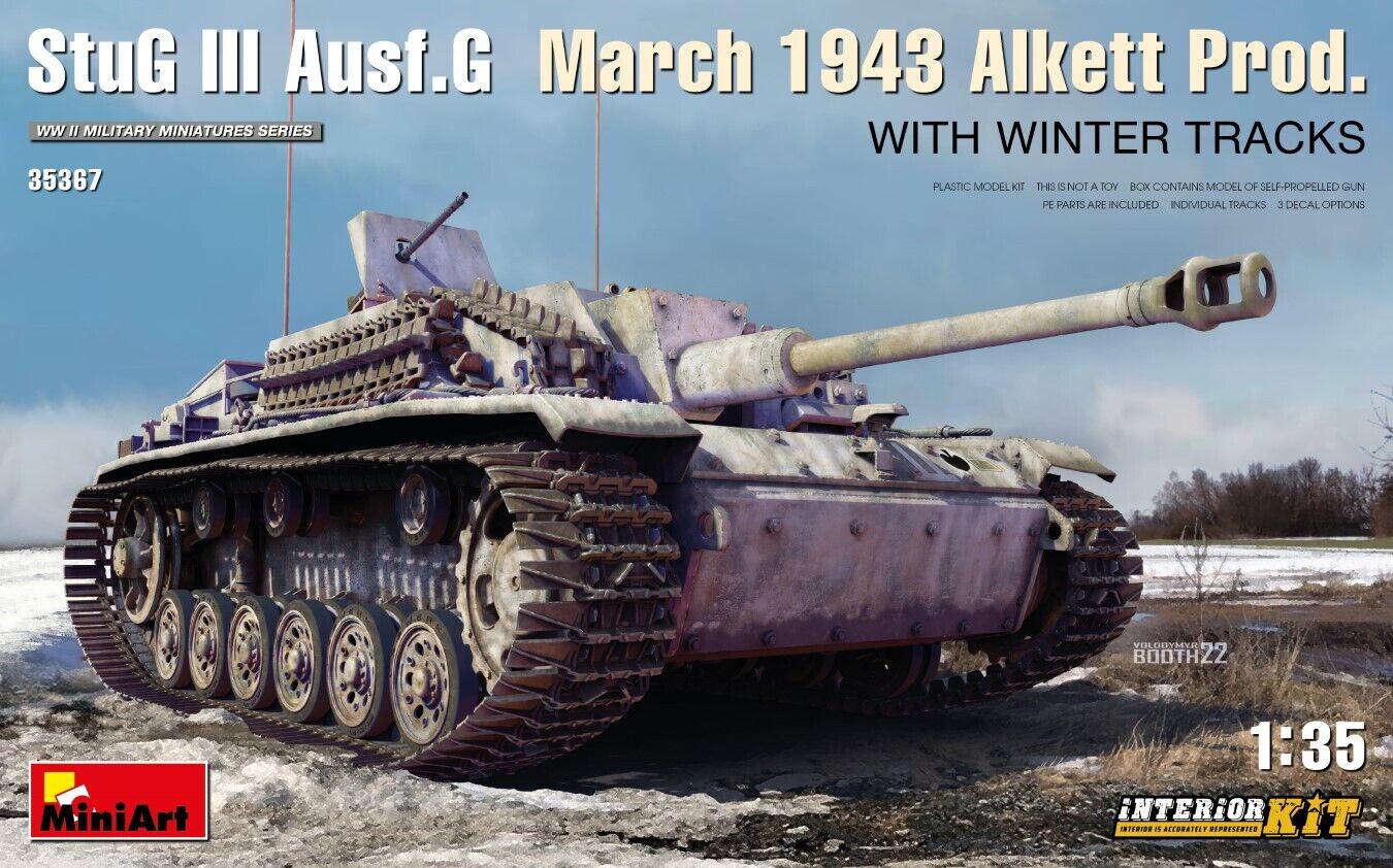 MiniArt 1/35 StuG III Ausf. G March 1943 Alkett Prod w/Winter Tracks. Interior Kit Plastic Model Kit