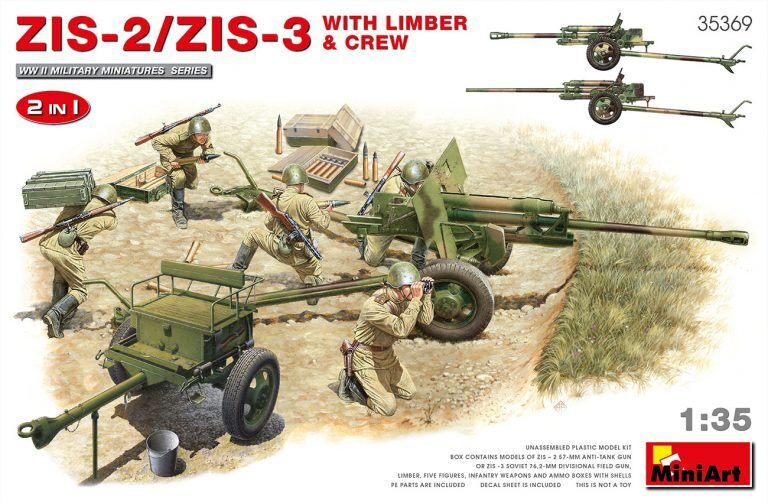 MiniArt 1/35 ZIS-2/ZIS-3 With LIMBER & CREW. 2 IN 1 Plastic Model Kit