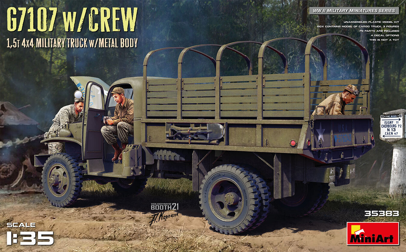 MiniArt 1/35 G7107 w/CREW 1.5t 4X4 CARGO TRUCK w/METAL BODY Plastic Model Kit