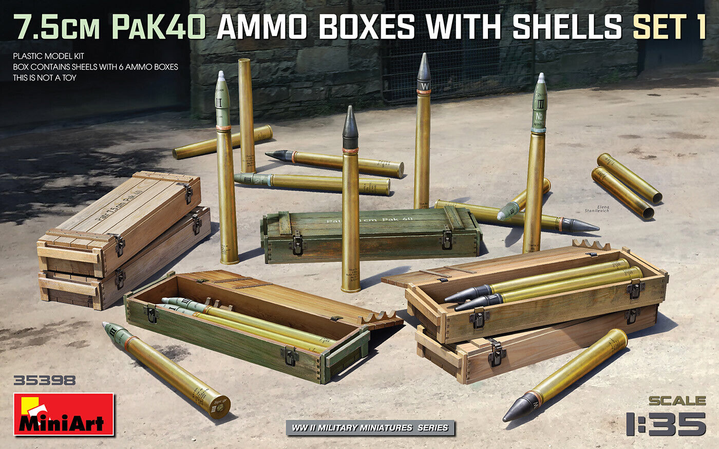 MiniArt 1/35 7.5cm PaK40 Ammo Boxes w/Shells Set 1 Plastic Model Kit
