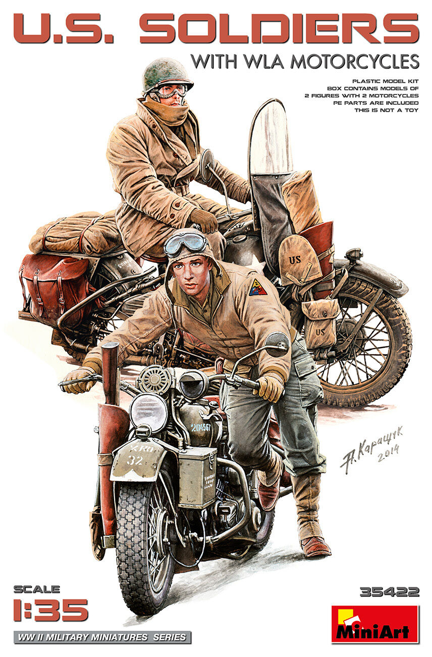 MiniArt 1/35 U.S. Soldiers w/ WLA Motorcycles Plastic Model Kit