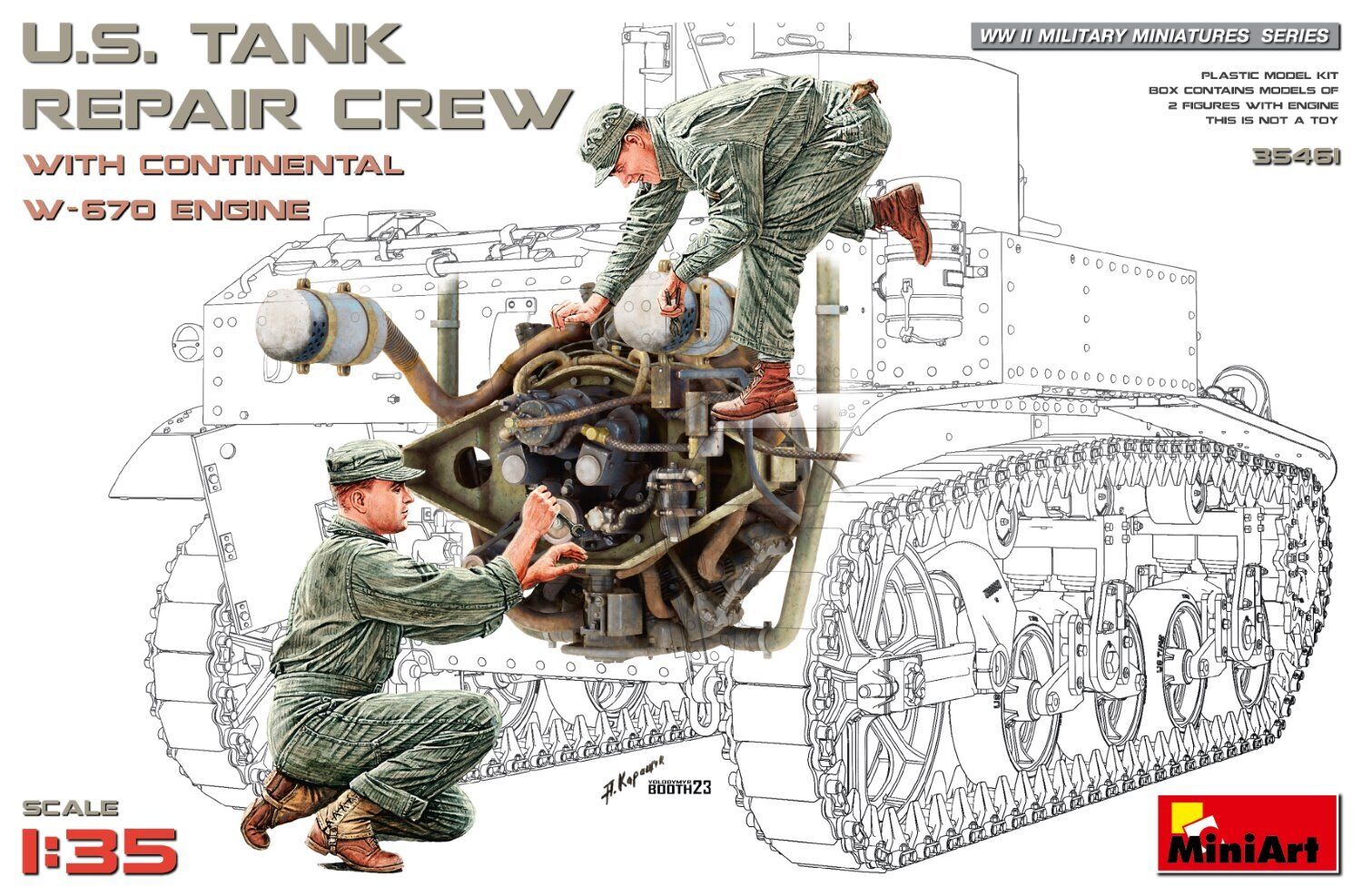 MiniArt 1/35 U.S. Tank Repair Crew w/Continental W-670 Engine Plastic Model Kit
