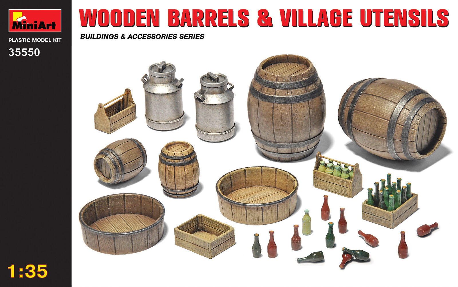 MiniArt 1/35 Wooden Barrels & Village Utensils  Plastic Model Kit