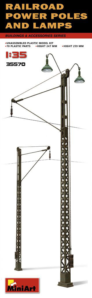 MiniArt 1/35 Railroad Power Poles & Lamps Plastic Model Kit