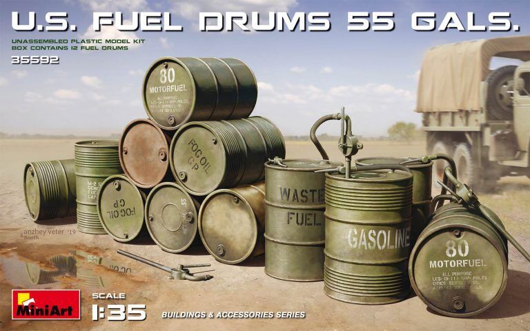 MiniArt 1/35 U.S. Fuel Drums (55 Gals.) Plastic Model Kit
