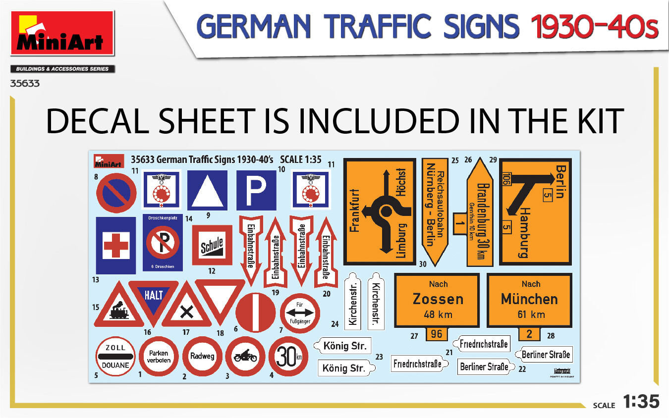 MiniArt 1/35 German Traffic Signs 1930-40€™s Plastic Model Kit