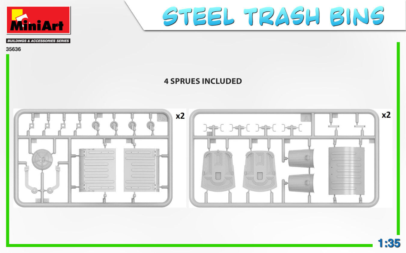 MiniArt 1/35 Steel Trash Bins Plastic Model Kit