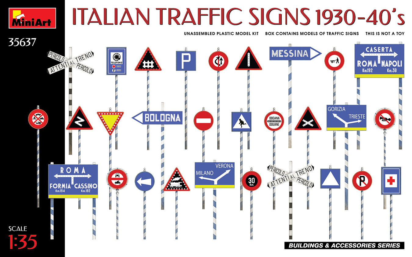 MiniArt 1/35 ITALIAN TRAFFIC SIGNS 1930-40€™s Plastic Model Kit