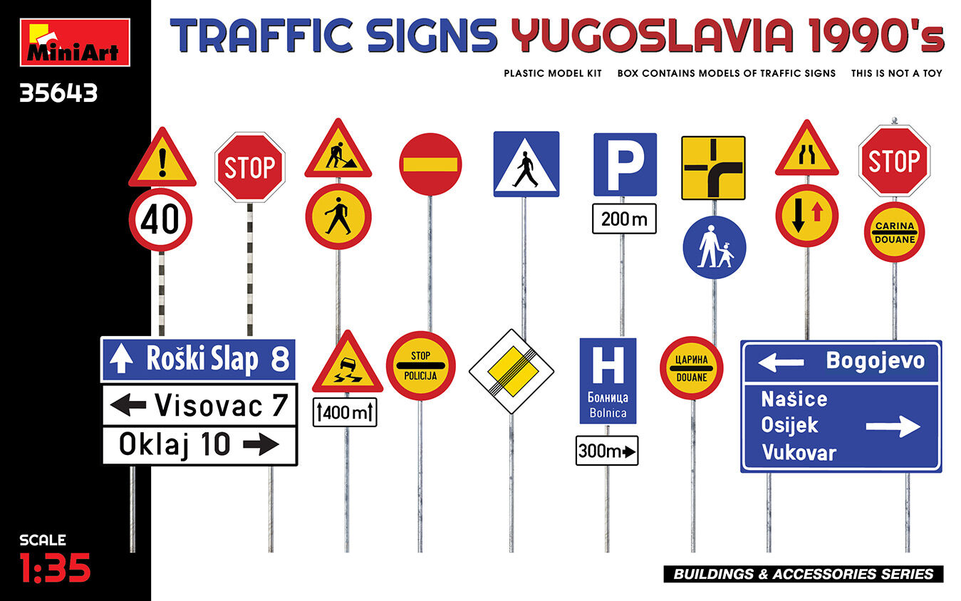MiniArt 1/35 Traffic Signs. Yugoslavia 1990's Plastic Model Kit