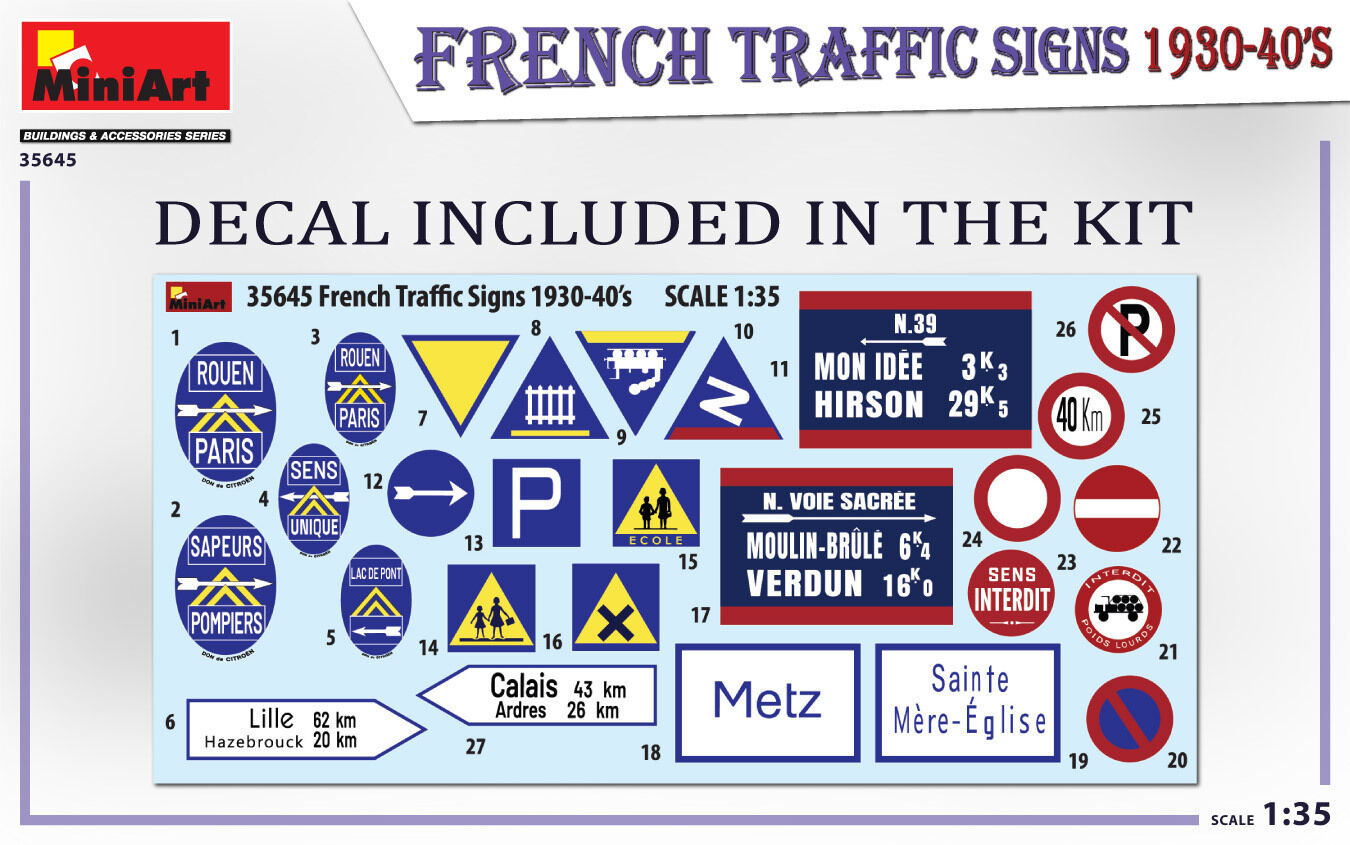 MiniArt 1/35 French Traffic Signs 1930-40€™s Plastic Model Kit