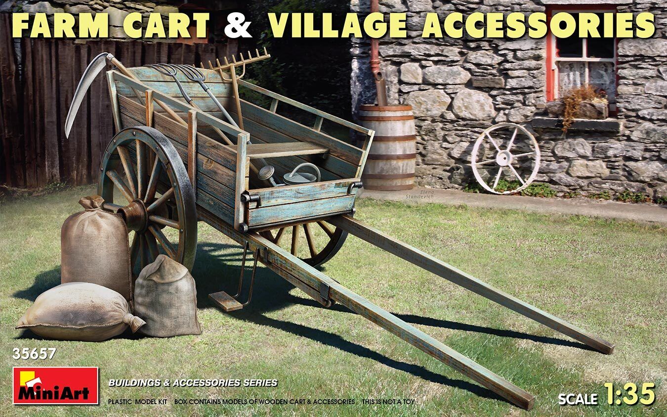 MiniArt 1/35 Farm Cart with Village Accessories Plastic Model Kit