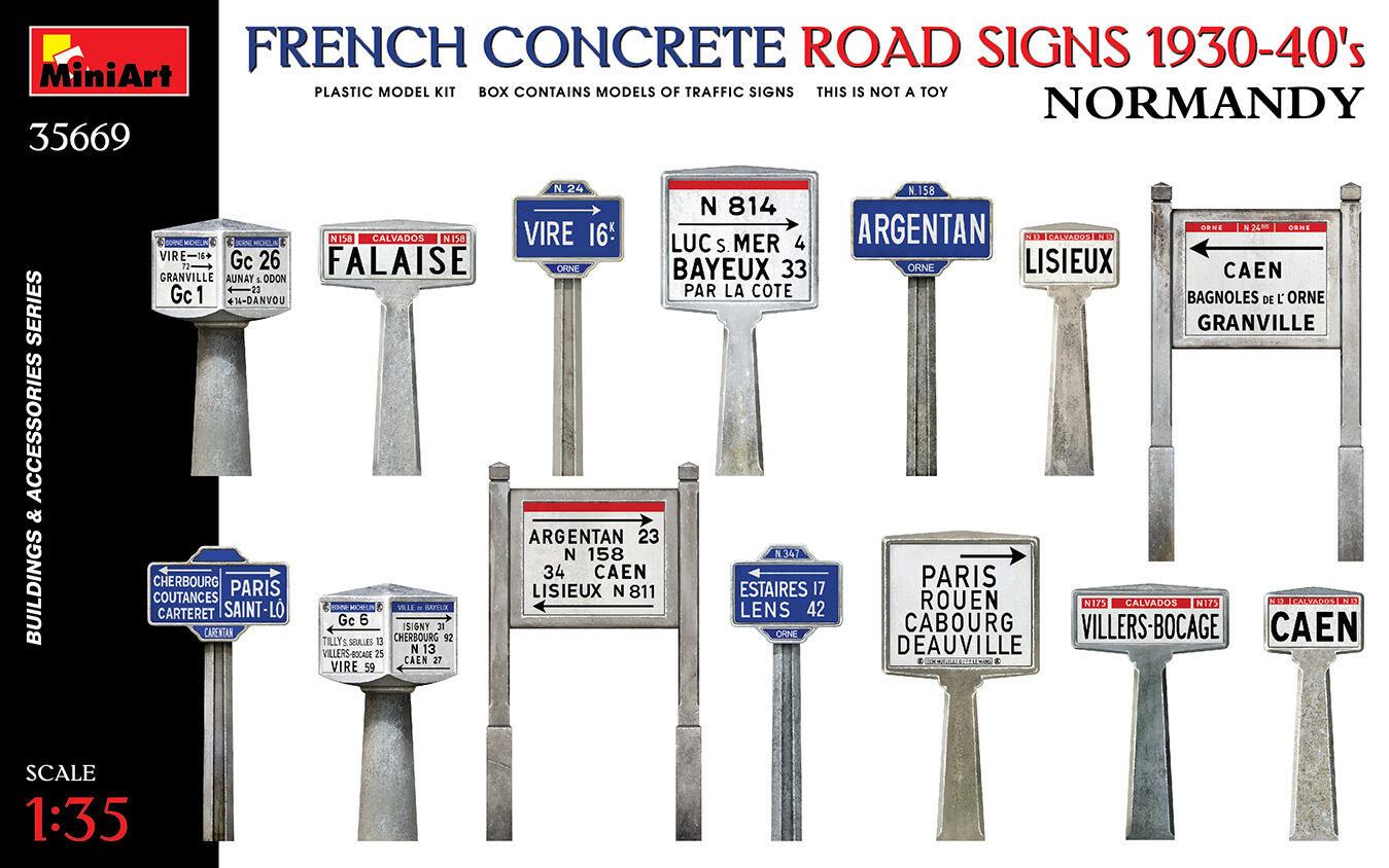 MiniArt 1/35 French Concrete Road Signs 1930-40's. Normandy Plastic Model Kit