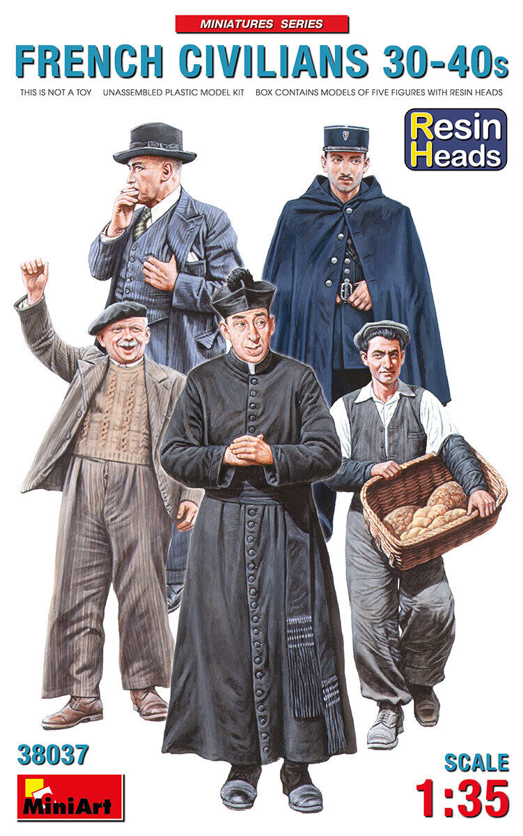 MiniArt 1/35 French Civilians '30-'40s. Resin Heads Plastic Model Kit