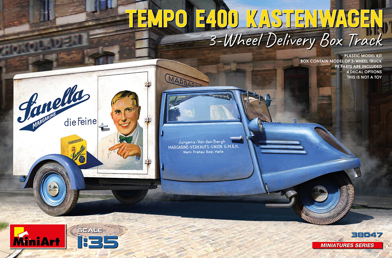 MiniArt 1/35 Tempo E400 Kastenwagen 3-Wheel Delivery Box Track Plastic Model Kit