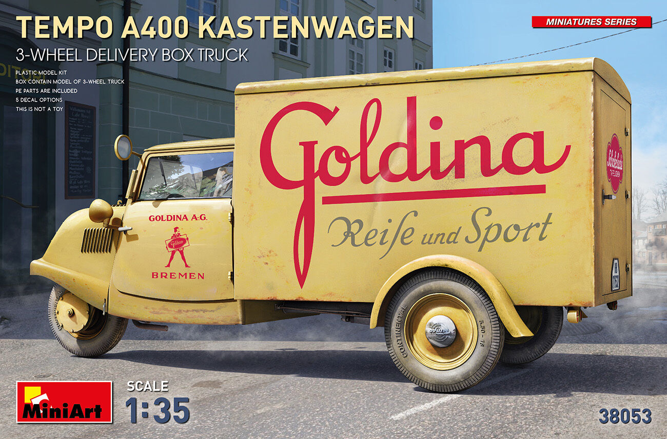 MiniArt 1/35 Tempo A400 Kastenwagen 3-Wheel Delivery Box Truck Plastic Model Kit