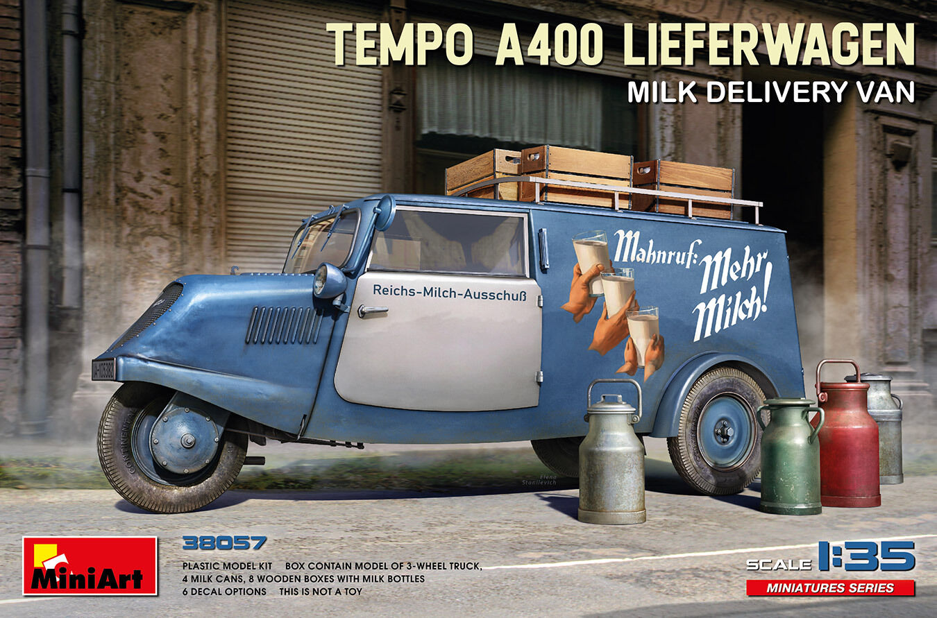 MiniArt 1/35 Tempo A400 Lieferwagen. Milk Delivery Van Plastic Model Kit