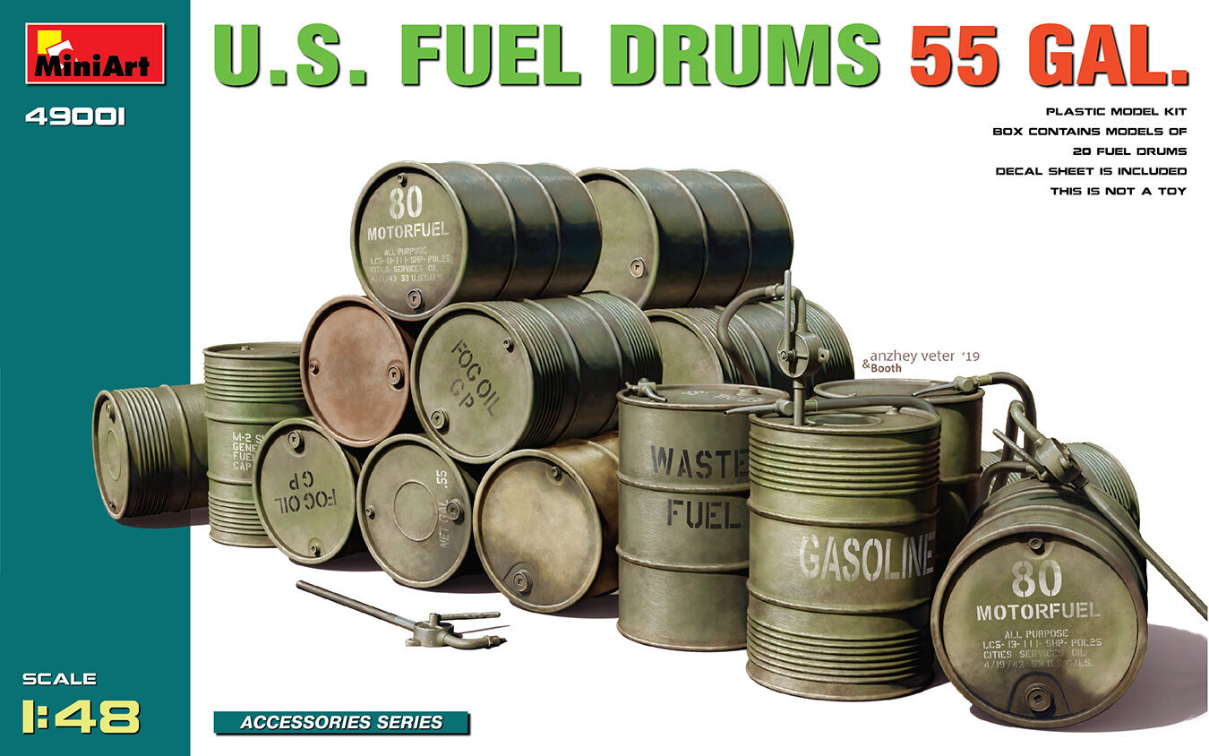 MiniArt 1/48 U.S. Fuel Drums 55 Gal. Plastic Model Kit