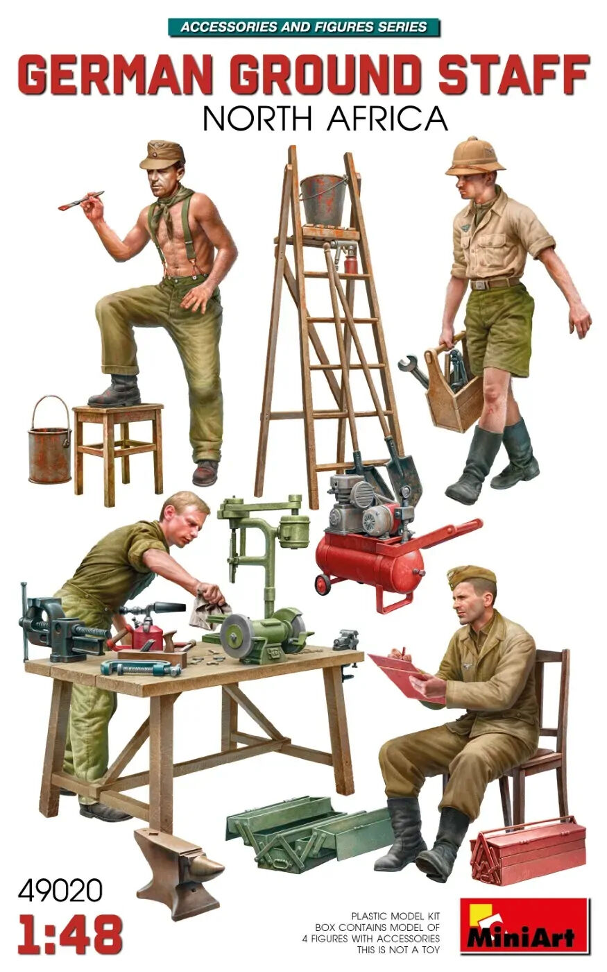 MiniArt 1/48 German Ground Staff w/Accessories. North Africa Plastic Model Kit