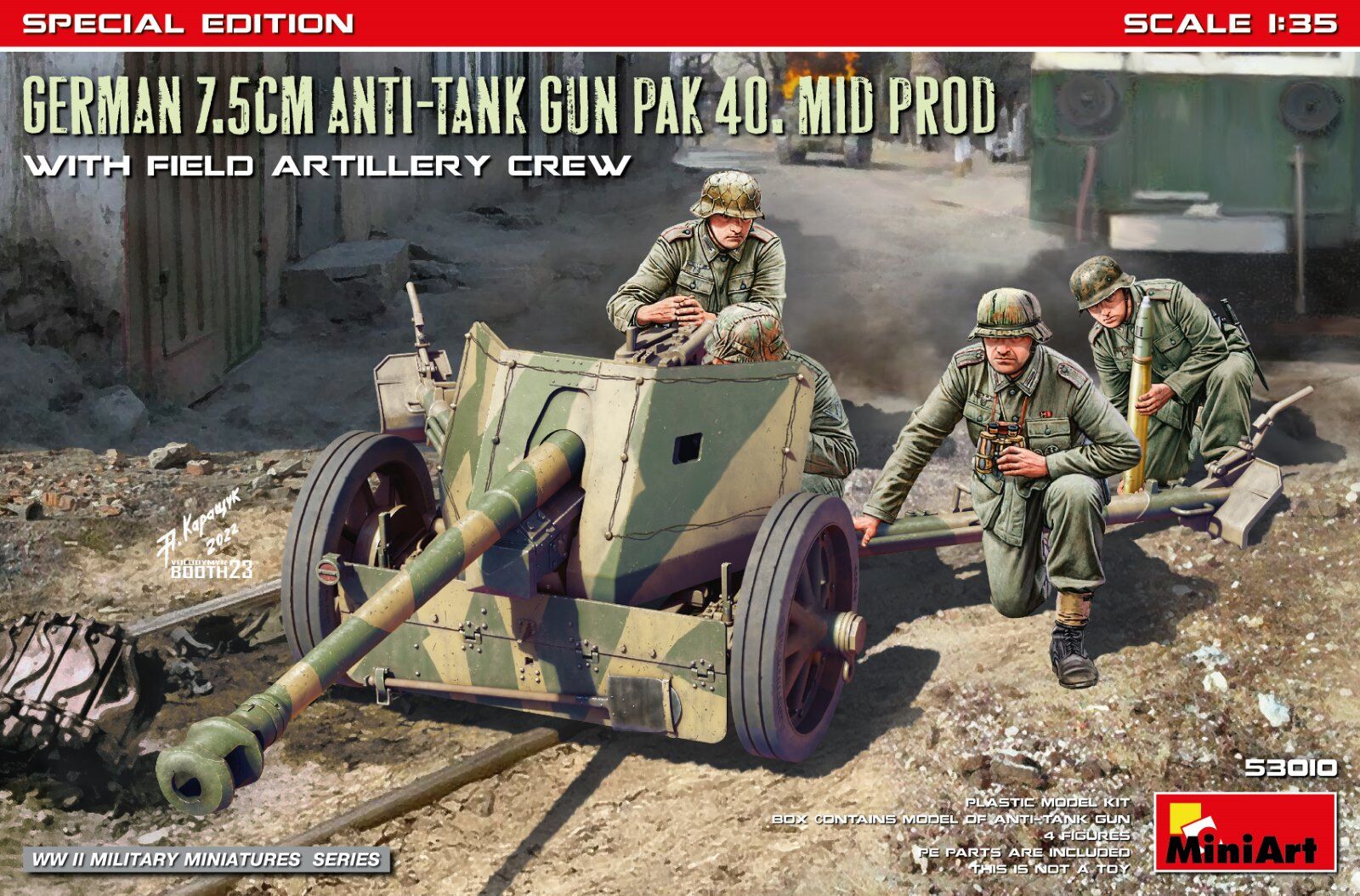 MiniArt 1/35 German 7.5cm Anti-Tank Gun PaK 40. Mid Prod w/ Artillery Crew. Special Edition Plastic Model Kit