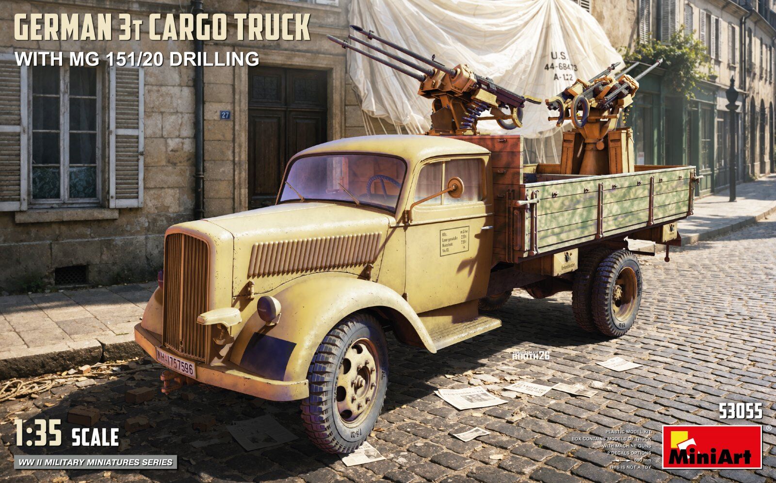 MiniArt 1/35 German 3t Cargo Truck with  MG 151/20 Drilling Plastic Model Kit
