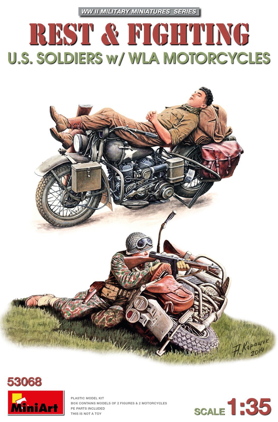 MiniArt 1/35 Rest & Fighting. U.S. Soldiers w/ WLA Motorcycles Plastic Model Kit