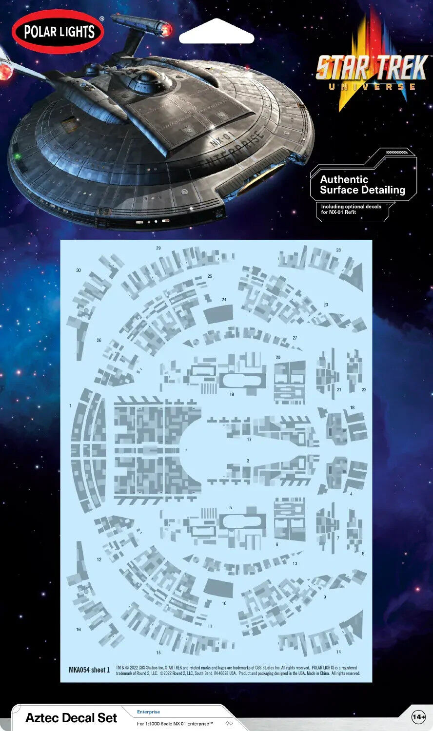 AMT 1/32 Star Trek NX-01 U.S.S. Enterprise Aztec Decals 2T