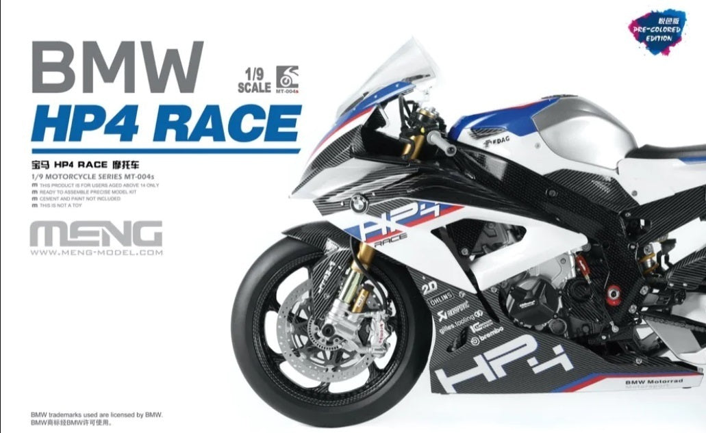 MM-MT-004s Meng 1/9 BMW HP4 Race (Pre-colored Edition) Plastic Model Kit Meng
