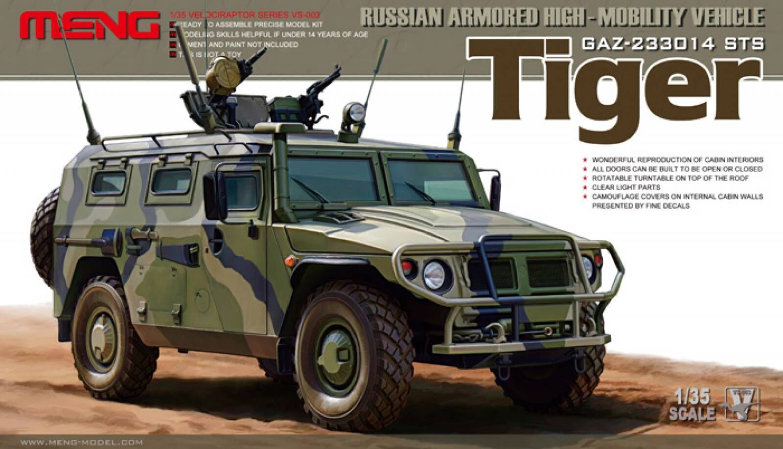 Meng 1/35 Russian Armored High-Mobility Vehicle Tiger GAZ 233014 STS Plastic Model Kit