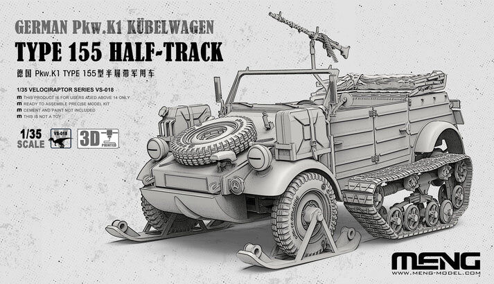 Meng 1/35 GERMAN Pkw.K1 KUBELWAGEN TYPE 155 HALF-TRACK Plastic Model Kit [VS-018]