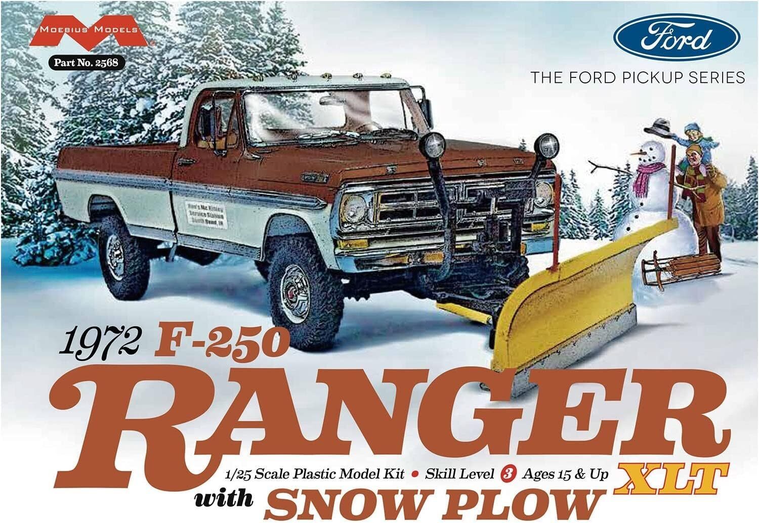 MO2568 Moebius 1/25 1972 Ford F-250 4x4 with Snow Plow Plastic Model Kit Moebius