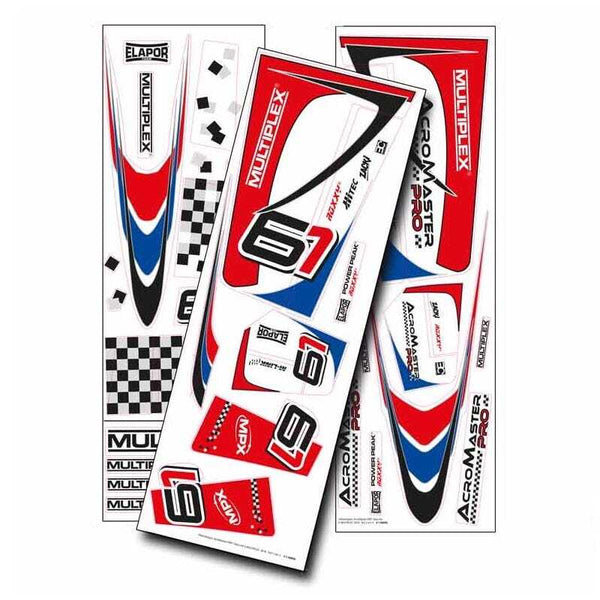 MPX1-00856 Multiplex Blue and Red Decal Set, AcroMaster Pro