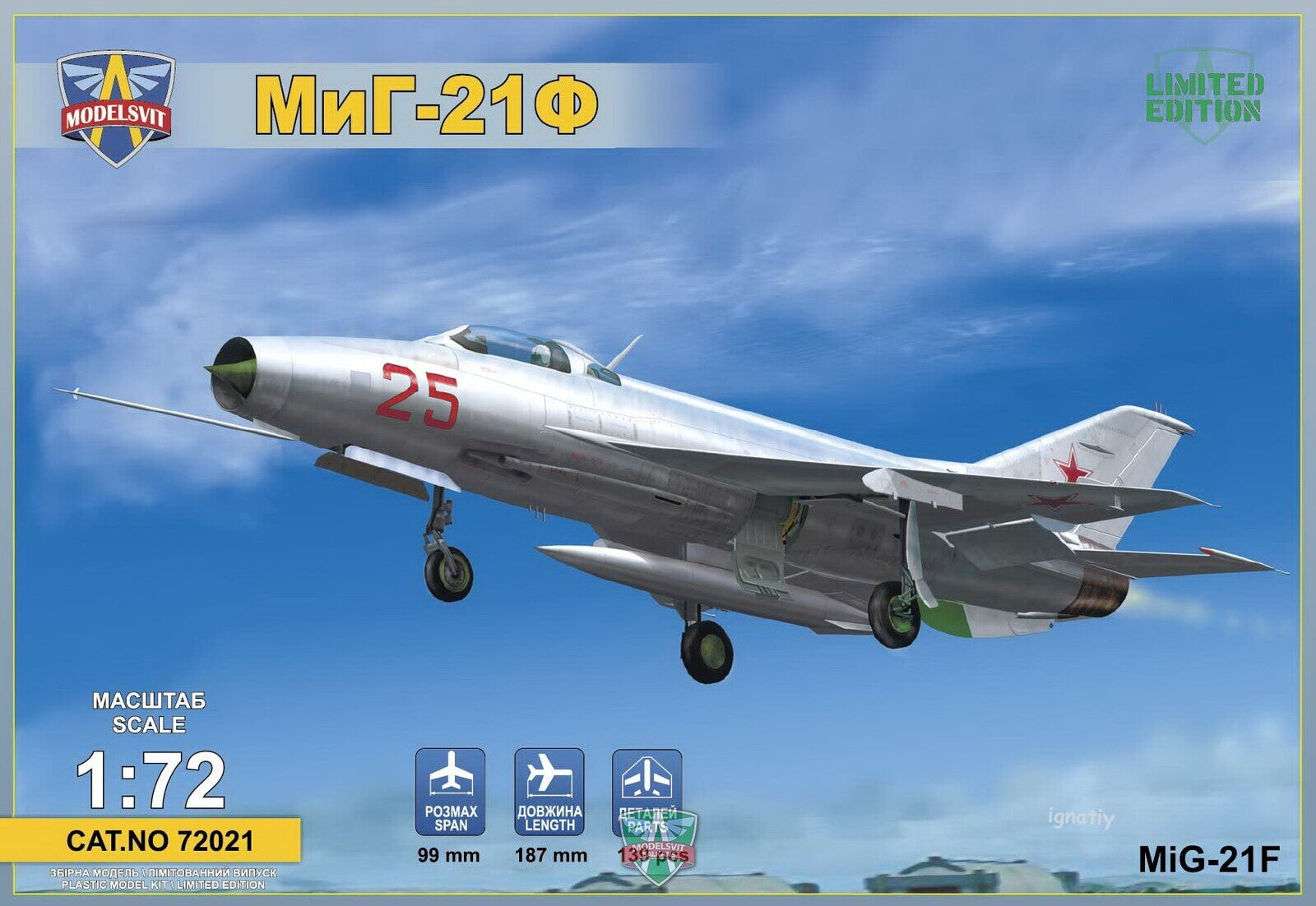 MSVIT72021 ModelSvit 1/72 MiG-21F (Izdeliye "72") Soviet Supersonic fighter Plastic Model Kit Modelsvit