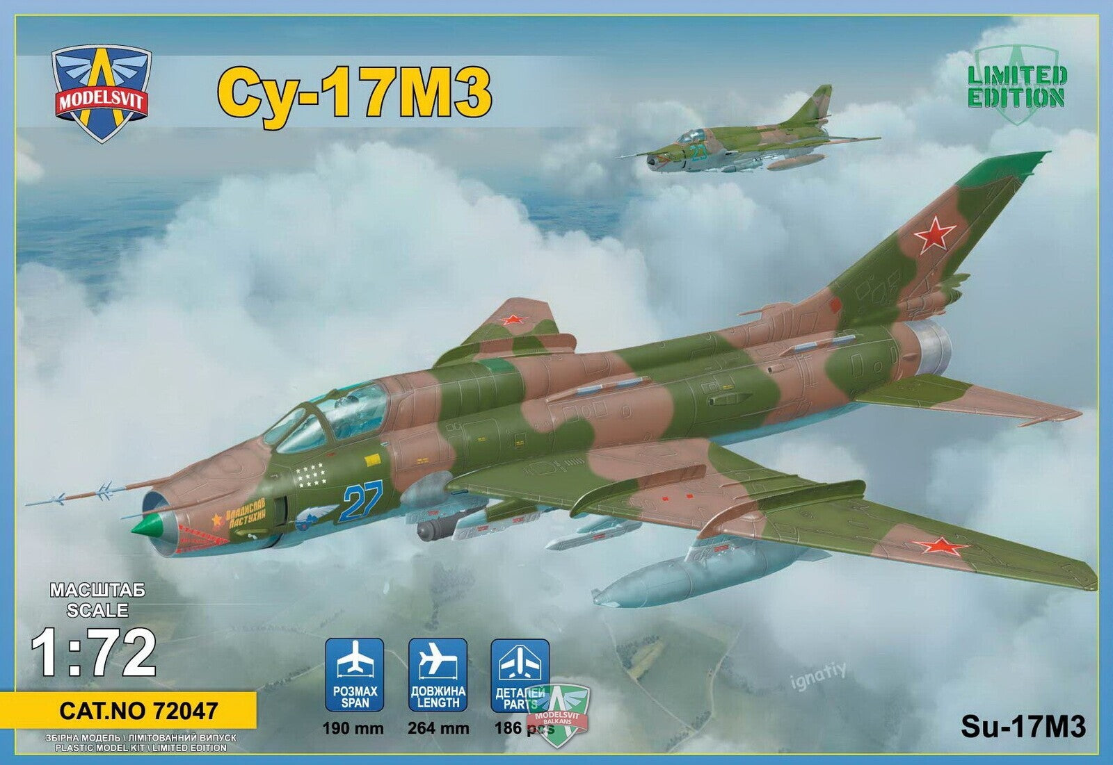 MSVIT72047 ModelSvit 1/72 Sukhoi Su-17M3 Advanced fighter-bomber (3 camos) Plastic Model Kit Modelsvit